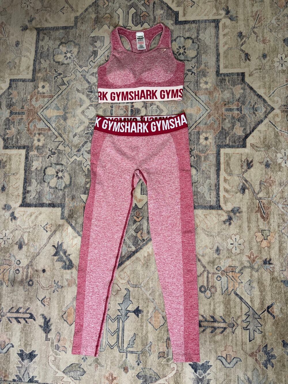 Gymshark Flex Seamless Set Womens S Red Marl Leggings Sports Bra
